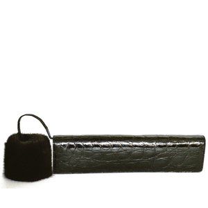 Salvatore Ferragamo Black Alligator Mink Fur Wristlet Clutch Bag